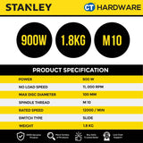 STANLEY STGS9100 CORDED SMALL ANGLE GRINDER 900W | 100MM | 11,000 RPM | M10