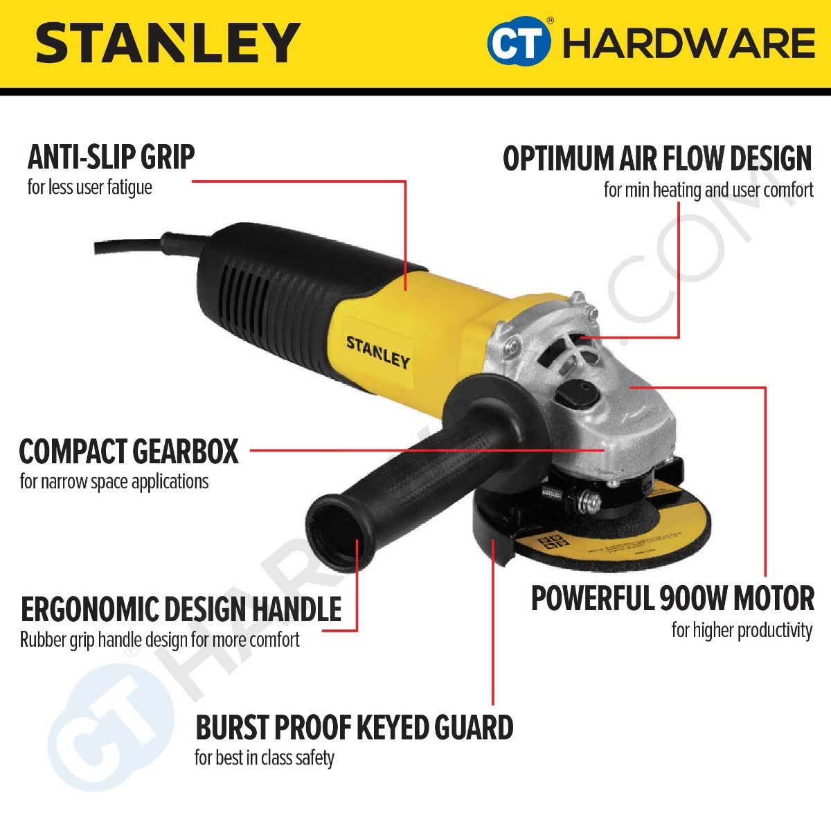 STANLEY STGS9100 CORDED SMALL ANGLE GRINDER 900W | 100MM | 11,000 RPM | M10