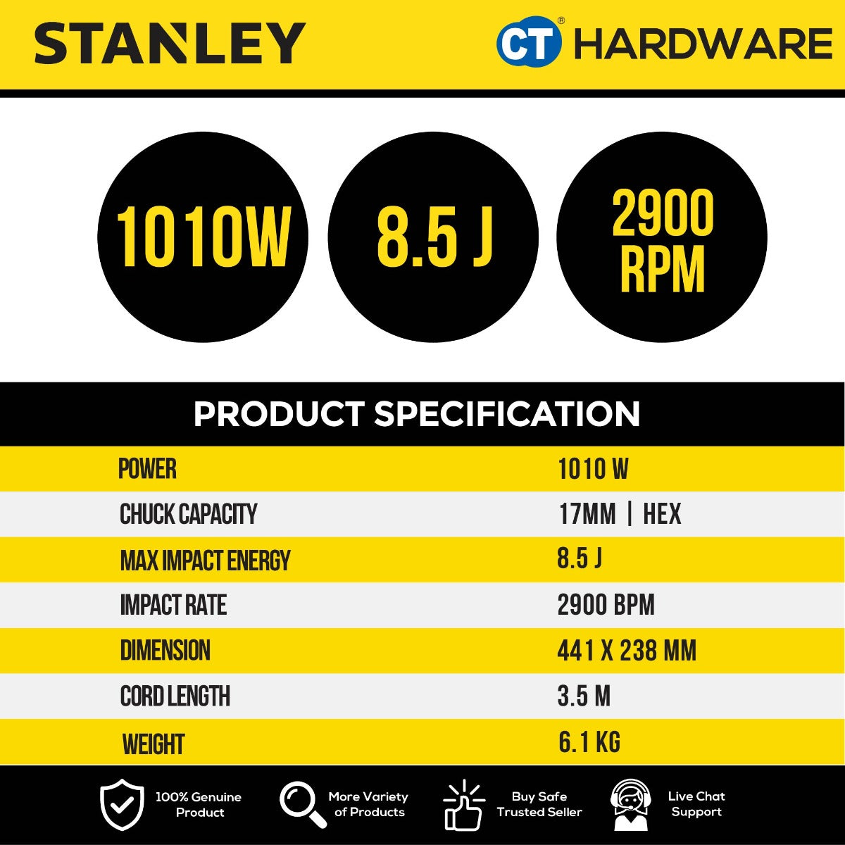 STANLEY STHM5KHV CORDED HEX CHIPPING HAMMER 1010W | 17MM