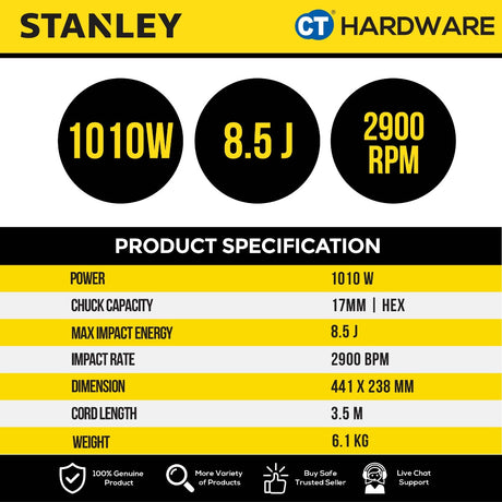 STANLEY STHM5KHV CORDED HEX CHIPPING HAMMER 1010W | 17MM