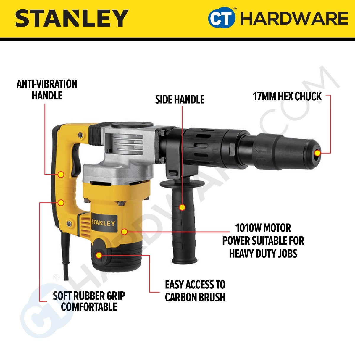 STANLEY STHM5KHV CORDED HEX CHIPPING HAMMER 1010W | 17MM