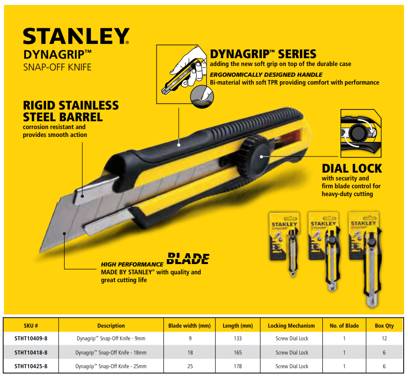 STANLEY STHT10425-8 SNAP OFF BLADE WITH DYNAGRIP 25MM (10425)