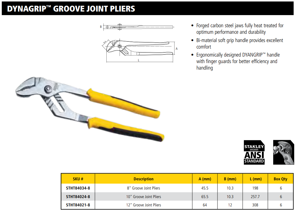 STANLEY STHT84034-8 GROOVE JOINT PLIER 7"