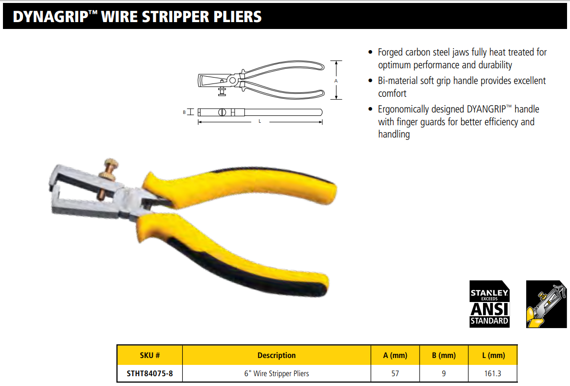 STANLEY STHT84075-8 WIRE STRIPPER PLIER 6" (OLD CODE= 84-075-2)