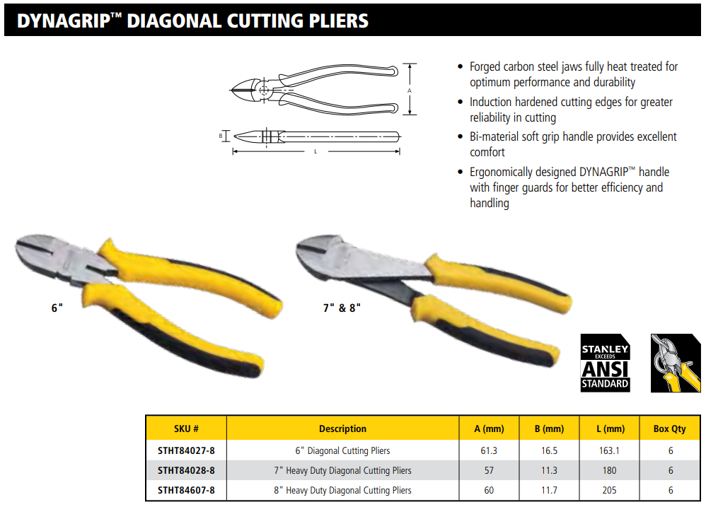 STANLEY STHT84607-8 HEAVY DUTY DIAGONAL CUTTING PLIER 8"  (84607-8)