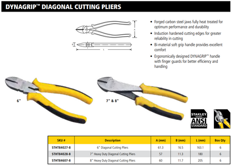 STANLEY STHT84607-8 HEAVY DUTY DIAGONAL CUTTING PLIER 8"  (84607-8)