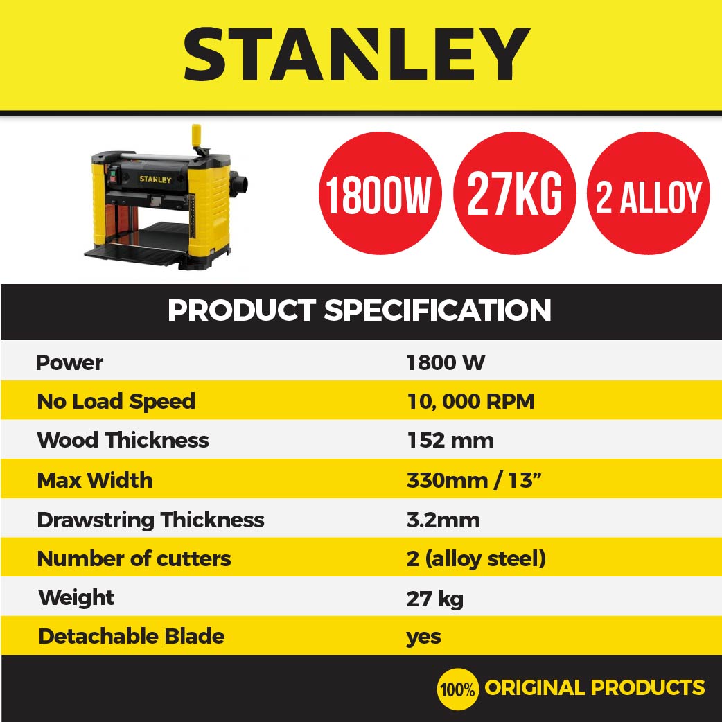 STANLEY STP18 CORDED PORTABLE TABLE WOOD PLANER 1800W 13" 330MM  ( STP18-B1 )