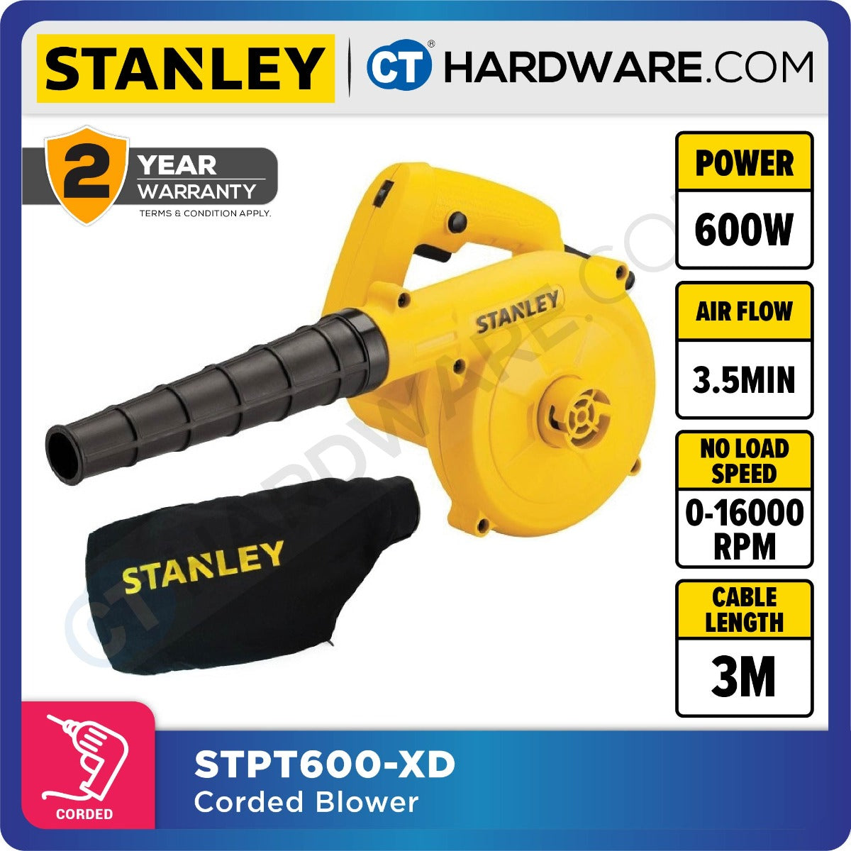STANLEY STPT600-XD CORDED BLOWER 600W | 16000RPM | 3.5M3/MIN [ STPT600 ]