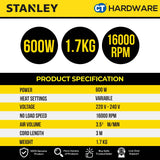 STANLEY STPT600-XD CORDED BLOWER 600W | 16000RPM | 3.5M3/MIN [ STPT600 ]