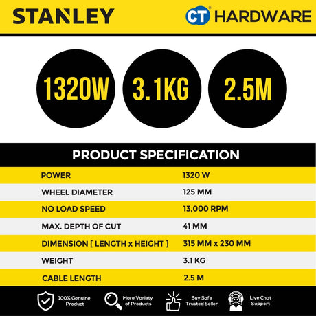 STANLEY STSP125 CORDED MARBLE / TILE CUTTER  4"  | 1320W | 1300RPM