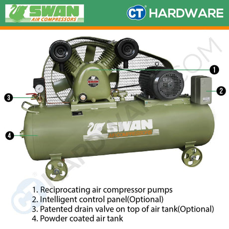 SWAN SVP-205 AIR COMPRESSOR 3.7kw | 5HP | 8BAR | 156L TANK | LOW PRESSURE | 545L/MIN | 620RPM [ SVP205 ]