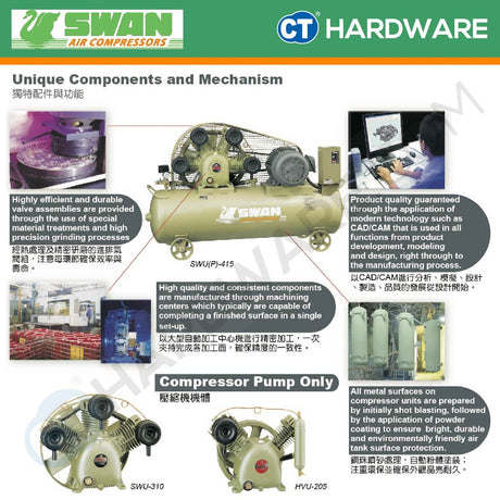 SWAN SVP-205 AIR COMPRESSOR 3.7kw | 5HP | 8BAR | 156L TANK | LOW PRESSURE | 545L/MIN | 620RPM [ SVP205 ]