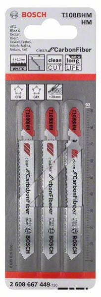 Bosch T108BHM Clean for Carbon Fibre Jigsaw Blades 2608667449 (Pack of 3)