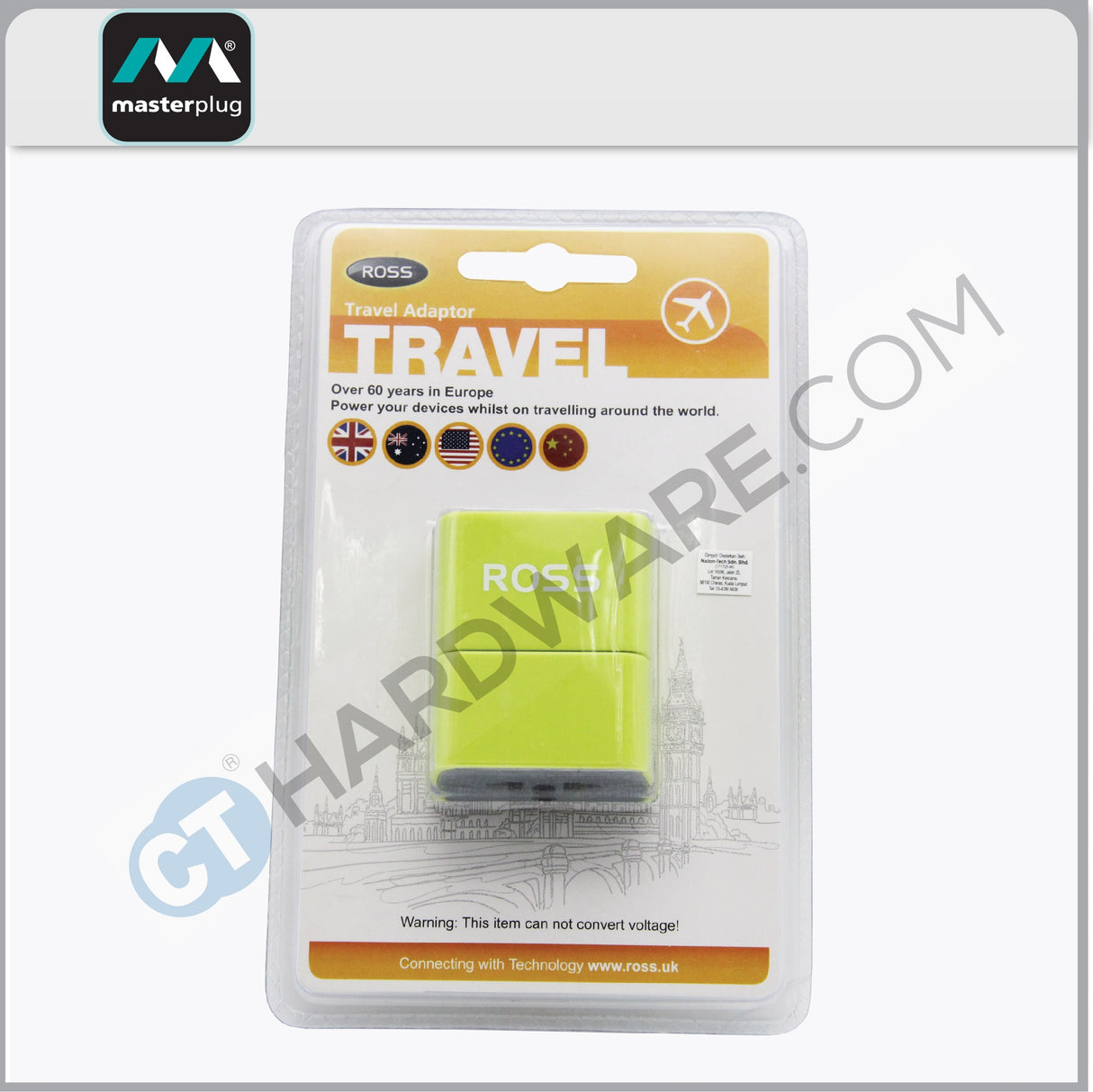 Masterplug Traveller Universal Adaptor(UK To USA,EUROPE,AUSTRALIA,CHINA) Green