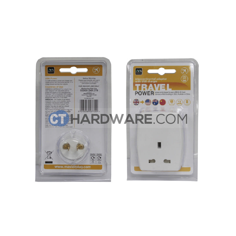 Masterplug Travel Adaptor With USB Charger(USA,CHINA,AUSTRALIA)13Amp
