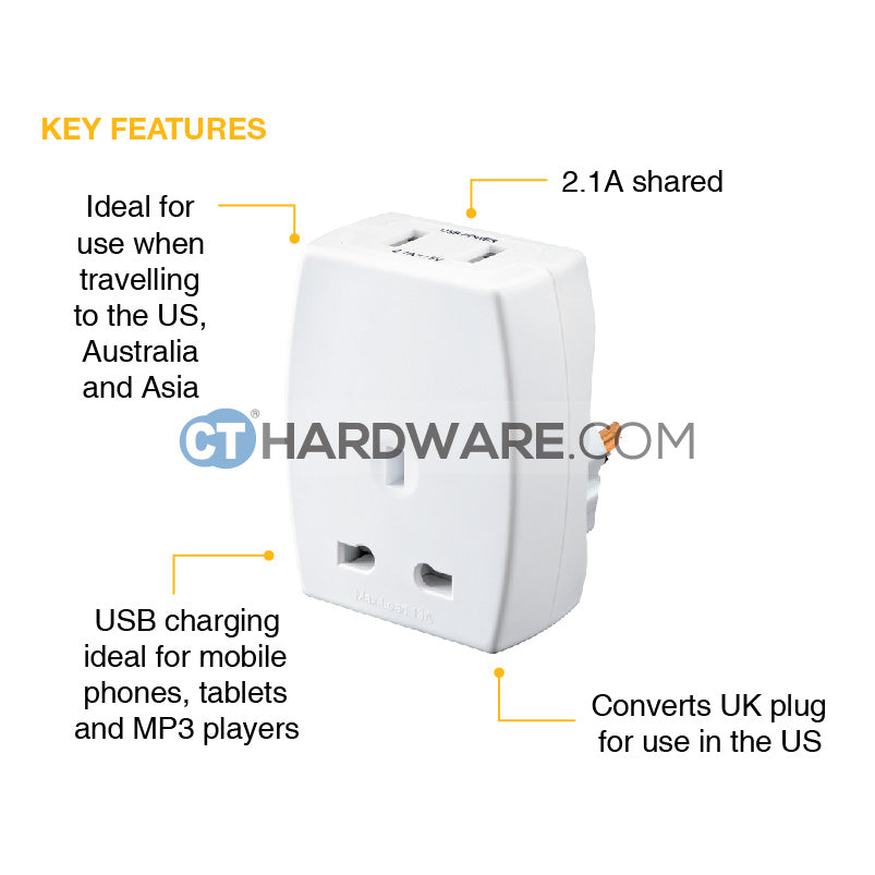 Masterplug Travel Adaptor With USB Charger(USA,CHINA,AUSTRALIA)13Amp