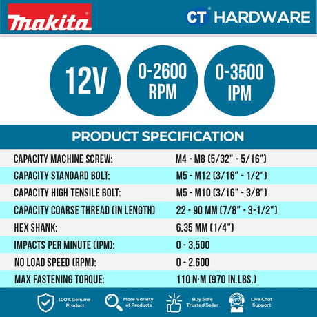 MAKITA TD110DWYE 12V CORDLESS IMPACT DRIVER