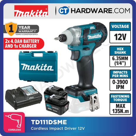 MAKITA TD111DSME | TD111DWAE | TD111DWYE | TD111DZ CORDLESS BRUSHLESS IMPACT DRIVER 12V | 6.35MM (1/4") | 135N.m