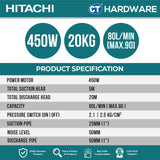 HITACHI TM-P450XS TURBINE AUTOMATIC WATER PUMP 1" | 450W | 90L/M | 5M/S | 20M/H (PREMIUM & SILENT TYPE) [ TMP450XS ]