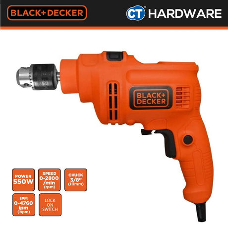 BLACK+DECKER TP555KPR 10MM HAMMER DRILL 550W WITH ACCESSORIES