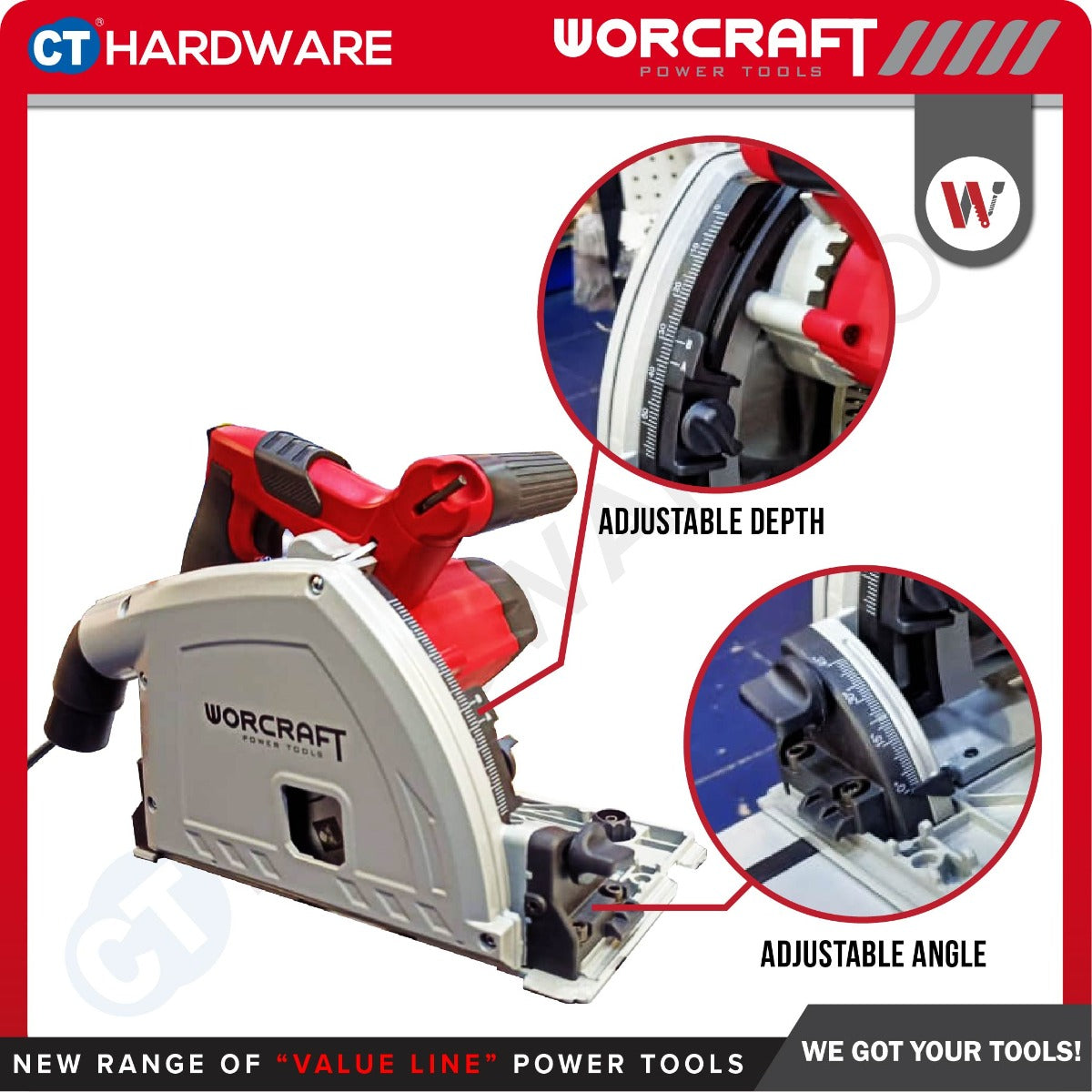 WORCRAFT TS12-165 CORDED PLUNGE TRACK SAW 165 MM | 1200W | 6000RPM COME WITH GUIDE RAIL [ TS12165 ]