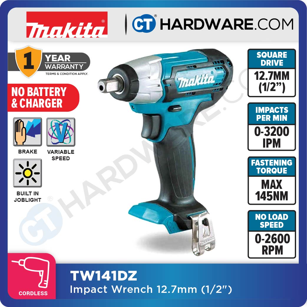 MAKITA TW141DZ CORDLESS IMPACT WRENCH 12V | 1/2" | 125W | 2600RPM | 145NM WITHOUT BATTERY & CHARGER