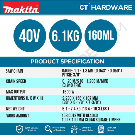 MAKITA UA003 GM102 / GZ01 CORDLESS POLE SAW 40V 12" 1500W 160ML