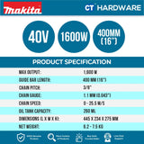MAKITA UC016GT101 / UC016GZ CORDLESS CHAIN SAW 40V | 400 mm (16") | BRUSHLESS MOTOR [ UC016G ]