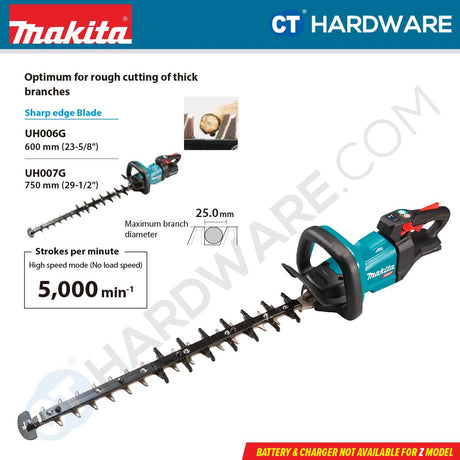 Makita UH006GM201/ GZ XGT 40Vmax Cordless Brushless Hedge Trimmer 3-Speed 600mm (Body Only | 2-Battery)