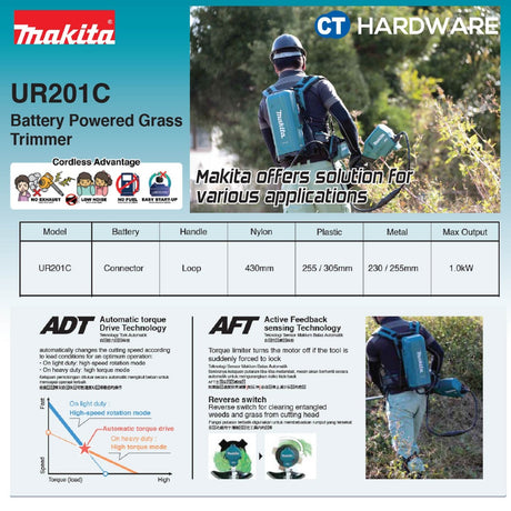 Makita UR201CZ LXT 18Vx2 Cordless Brushless Grass Trimmer 3-Speed (Body Only)