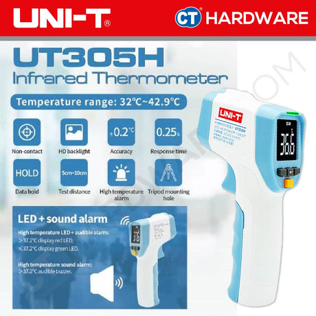 UNI-T UT305H INFRARED THERMOMETER 32 - 42.9  DEGREE CELSIUS DISTANCE 5-10CM, SOUND ALARM TRIGGER