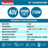 MAKITA UV001GZ CORDLESS SCARIFIER 40V | 15" | 1700W | 3200RPM | GRASS CATCHER 50L WITHOUT BATTERY & CHARGER