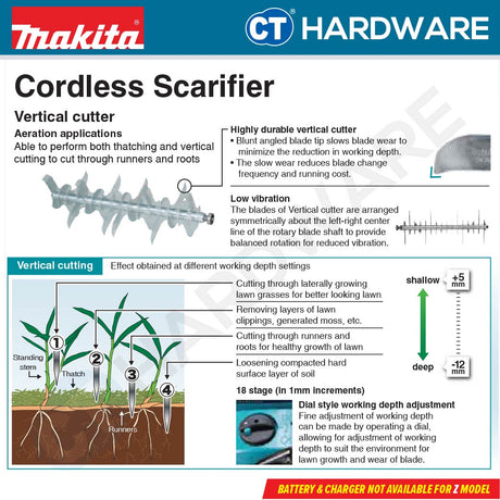 Makita UV001GZ XGT 40Vmax Cordless Scarifier 15" 380mm 50L Grass Box (Body Only)