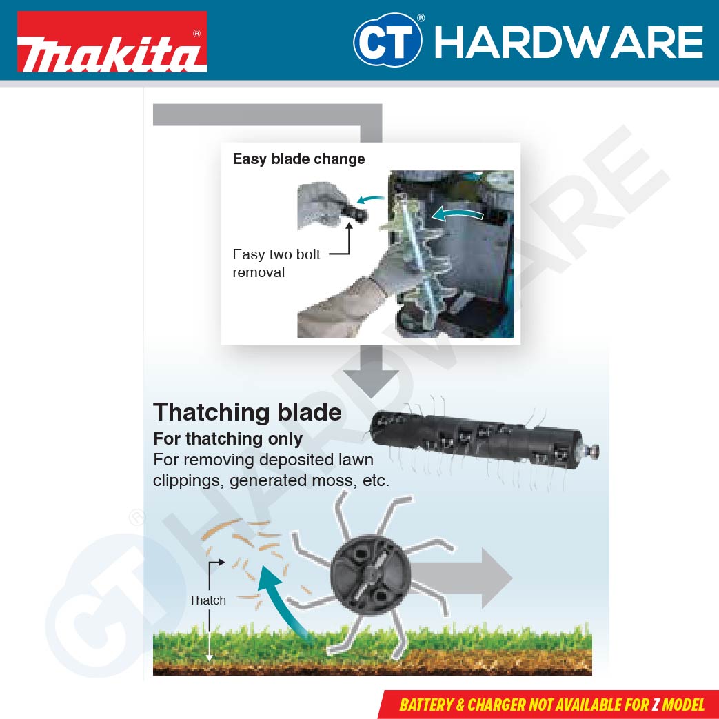 MAKITA UV001GZ CORDLESS SCARIFIER 40V | 15" | 1700W | 3200RPM | GRASS CATCHER 50L WITHOUT BATTERY & CHARGER