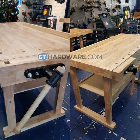 ACCUBIT RUBBER WOOD WORK BENCH C/W 2 CLAMP 1 DRAWER