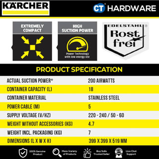 [COMBO-BUNDLE] Karcher WD1 CLASSIC Vacuum Cleaner + K2.360 High Pressure Washer [WD1CLASSIC + K2360]