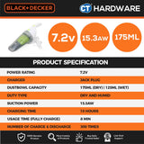 BLACK+DECKER  WD7201 CORDLESS 7.2V WET & DRY HAND VACUUM
