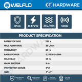 WELFLO WEQB60 CENTRIFUGAL PUMP 1" 370W 35L / MIN 30M / H [ BODY ONLY ]