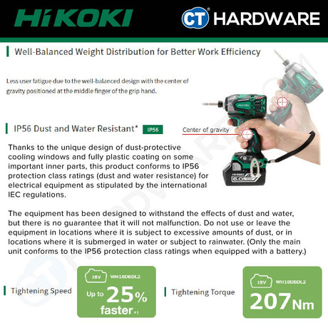 Hikoki WH18DBDL2 CORDLESS IMPACT DRIVER 18V | 207Nm COME WITH 2x 5.0Ah BATTERY & 1x CHARGER