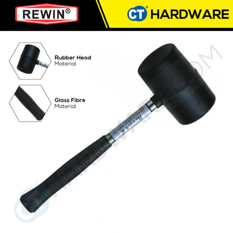 REWIN WJC RUBBER MALLET HAMMER WITH FIBRE GLASS HANDLE SIZE: S, M, L