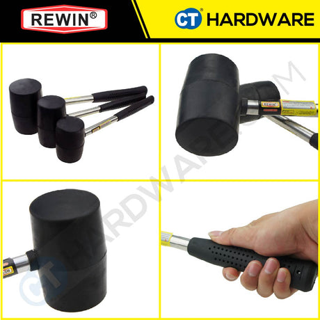 REWIN WJC RUBBER MALLET HAMMER WITH FIBRE GLASS HANDLE SIZE: S, M, L