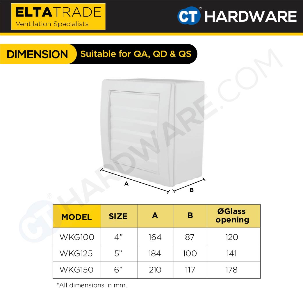 ELTA TRADE WKS (4", 5", 6") WINDOW KIT WITH BACKDRAFT SHUTTER [ONLY SUITABLE WITH QIK SERIES]
