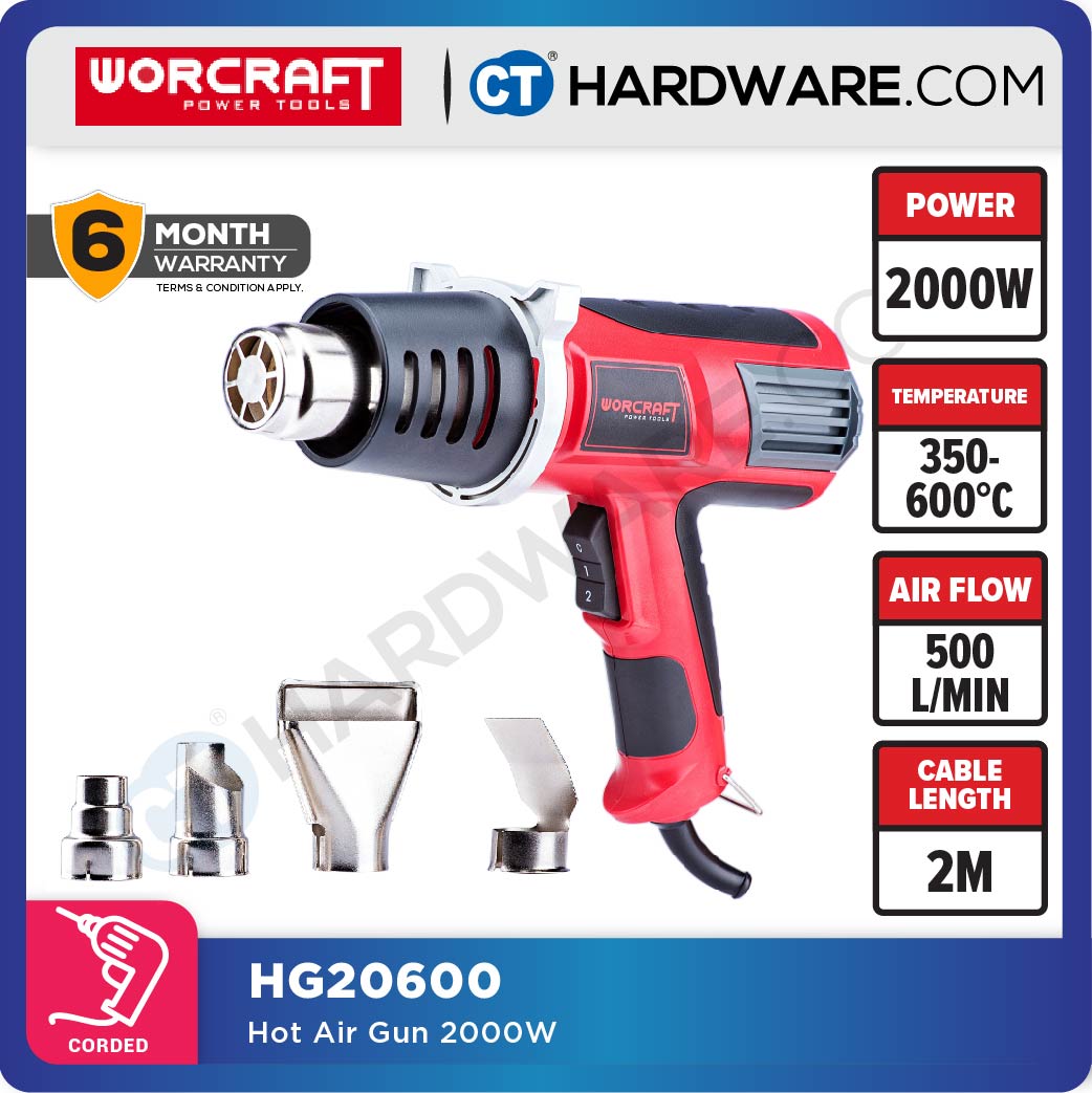 WORCRAFT HG20600 CORDED HOT AIR GUN 2000W | 350/500C | 500L/Min
