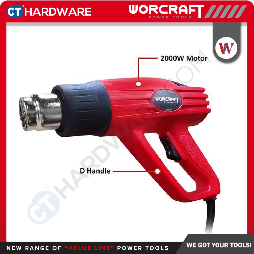 WORCRAFT HG20-600A CORDED HOT AIR GUN 2000W | 350/600C | 300L/MIN | 500L/MIN [ HG20600A ]