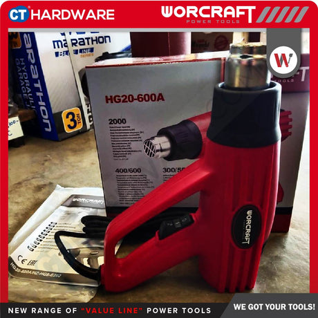 WORCRAFT HG20-600A CORDED HOT AIR GUN 2000W | 350/600C | 300L/MIN | 500L/MIN [ HG20600A ]