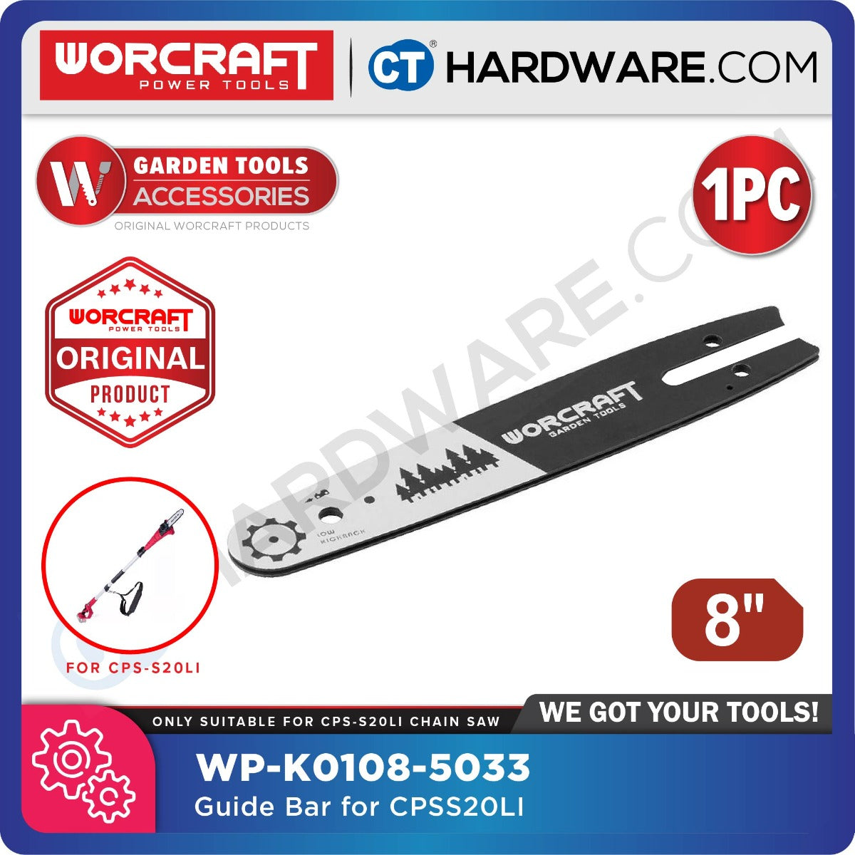 WORCRAFT WP-K0108-5033 ORIGINAL GUIDE BAR 8" SUITABLE FOR CPSS20LISOLO POLE SAW [ WPK01085033 ]