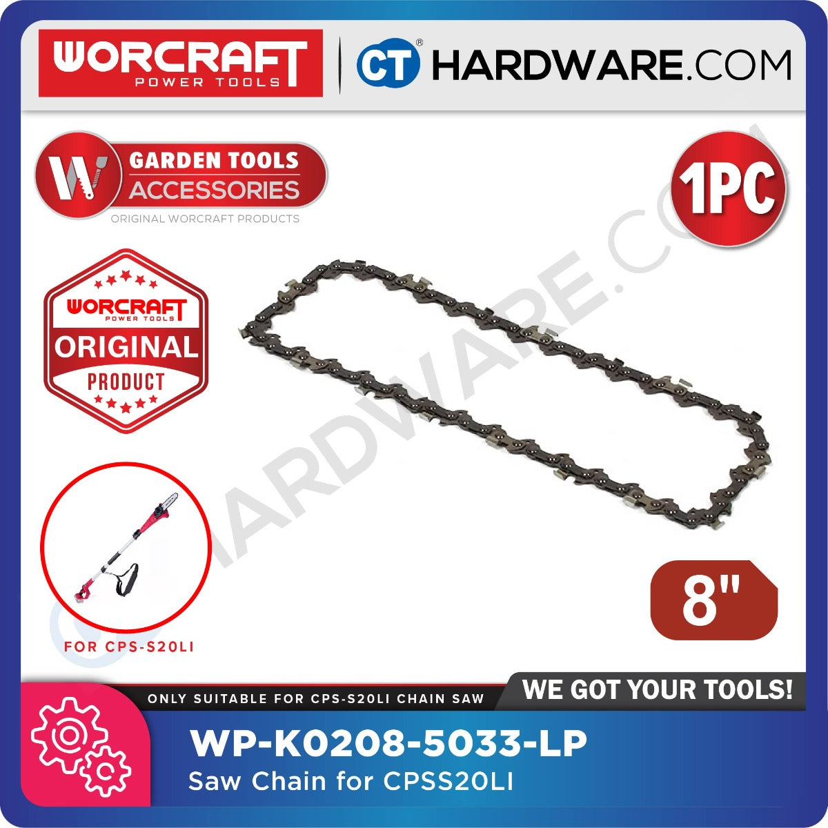 WORCRAFT WP-K0208-5033-LP ORIGINAL SAW CHAIN 8" SUITABLE FOR CPSS20LISOLO POLE SAW [ WPK02085033LP ]