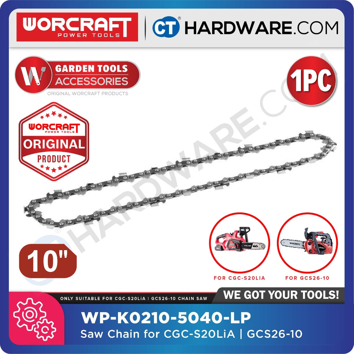 WORCRAFT WP-K0210-5040-LP ORIGINAL SAW CHAIN 10" SUITABLE FOR CGCS20LIASOLO | GCS2610 CHAIN SAW [ WPK02105040LP ]