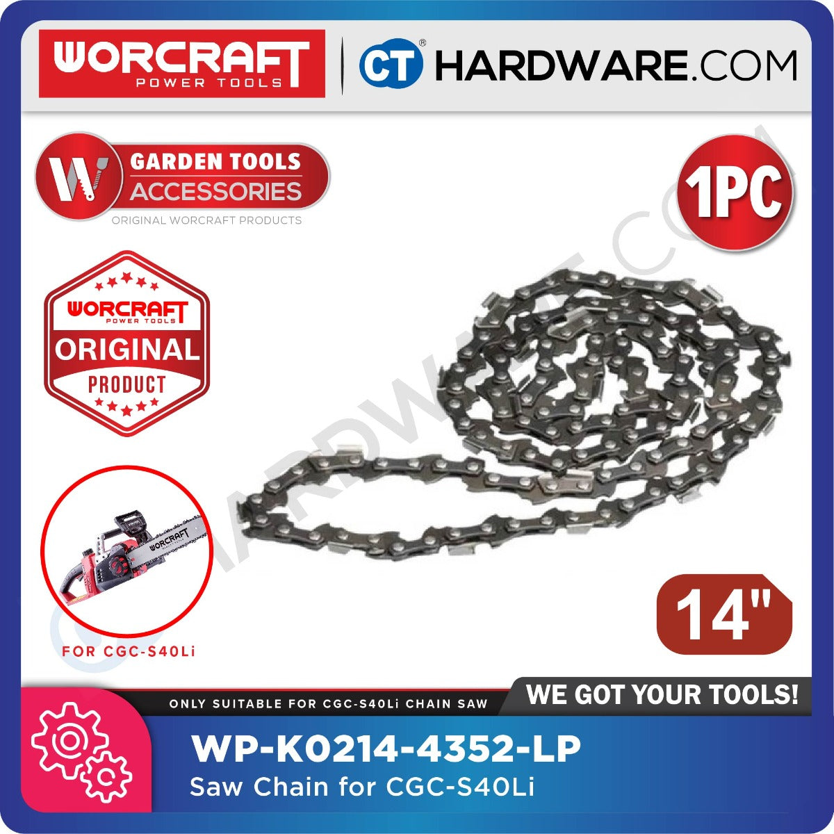 WORCRAFT WP-K0214-4352H-LP ORIGINAL SAW CHAIN 14" SUITABLE FOR CGC-S40Li CHAIN SAW [ WPK02144352HLP ]