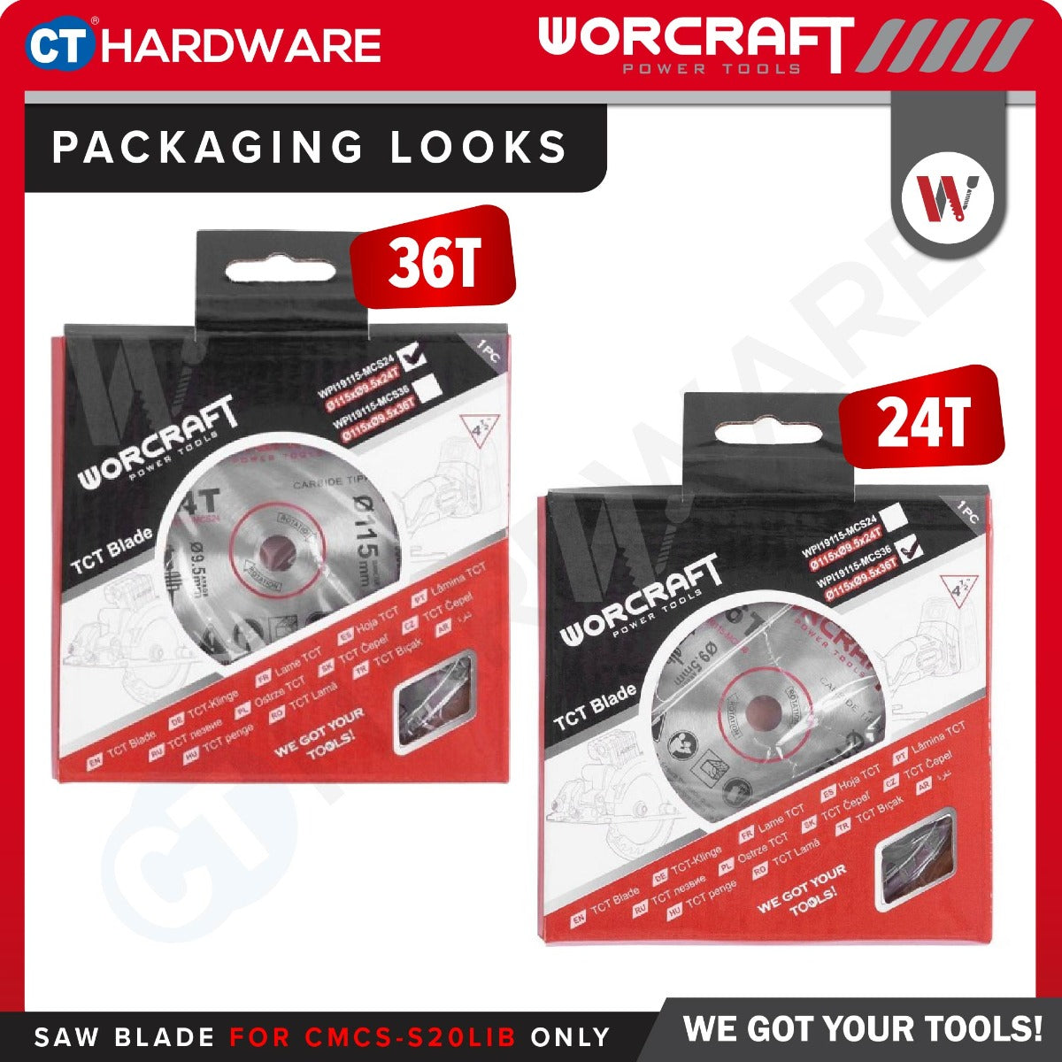 WORCRAFT Original Accessories TCT Saw Blade 115 X 9.5 X 1.0 X ( 24T / 36T ) For CMCSS20LiB Circular Saw [ WPI19115MCS ]